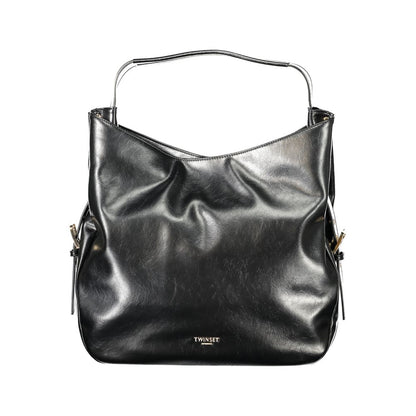 Shoulder Hobo Handbag by Twinset for women in polyethylene black presents a ornamental silhouette, showcasing a secure snap & button, ample internal-pockets, and versatile shoulder-strap & handle for a ornamental finish.