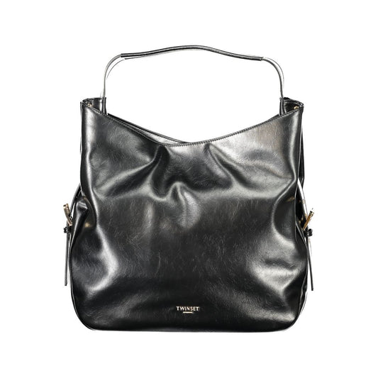 Shoulder Hobo Handbag by Twinset for women in polyethylene black presents a ornamental silhouette, showcasing a secure snap & button, ample internal-pockets, and versatile shoulder-strap & handle for a ornamental finish.
