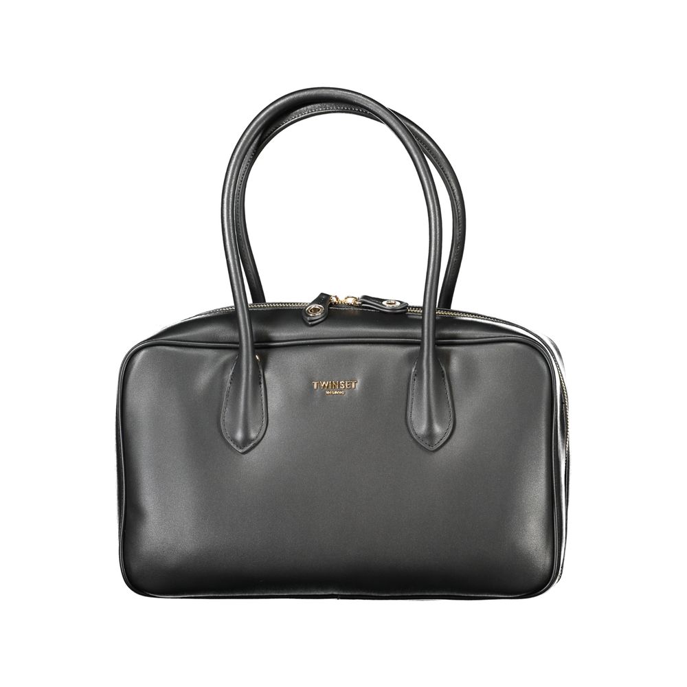 Handbag by Twinset for women in polyethylene & polyurethane black features a signature silhouette, showcasing a secure zipper and signature internal-pockets with versatile shoulder-strap, handle & adjustable-strap for a sophisticated look.