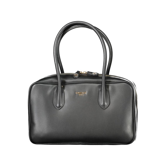 Handbag by Twinset for women in polyethylene & polyurethane black features a signature silhouette, showcasing a secure zipper and signature internal-pockets with versatile shoulder-strap, handle & adjustable-strap for a sophisticated look.