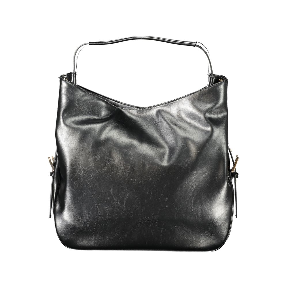 Shoulder Hobo Handbag by Twinset for women in polyethylene black features an refined silhouette, showcasing a secure snap & button, ample internal-pockets, and versatile shoulder-strap & handle for a sophisticated refined aesthetic.