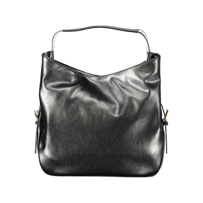 Shoulder Hobo Handbag by Twinset for women in polyethylene black features an refined silhouette, showcasing a secure snap & button, ample internal-pockets, and versatile shoulder-strap & handle for a sophisticated refined aesthetic.