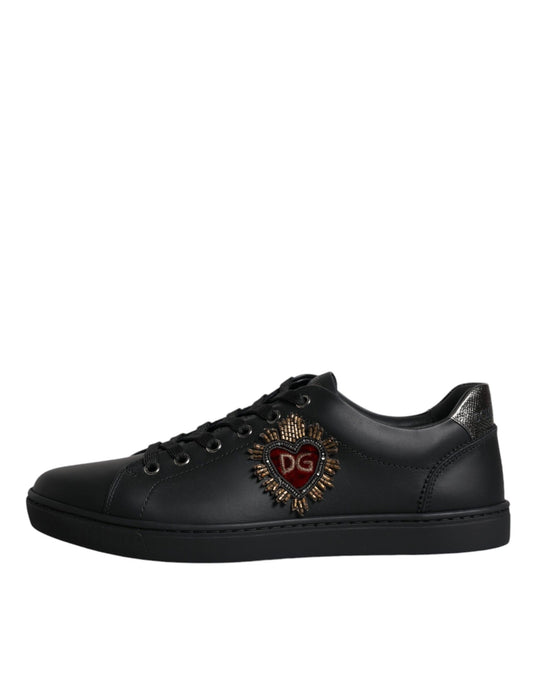 Dolce & Gabbana Heart Men's Low Top Calf Leather & Rubber Sneakers - Black