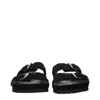 Flat Clogs Slippers by Isabel Marant for men in suede leather & rubber black & silver presents a effortless silhouette, showcasing the elegant Men's Suede Leather & Rubber Flat Clogs Slippers design with its unique flat and sophisticated open toe style.