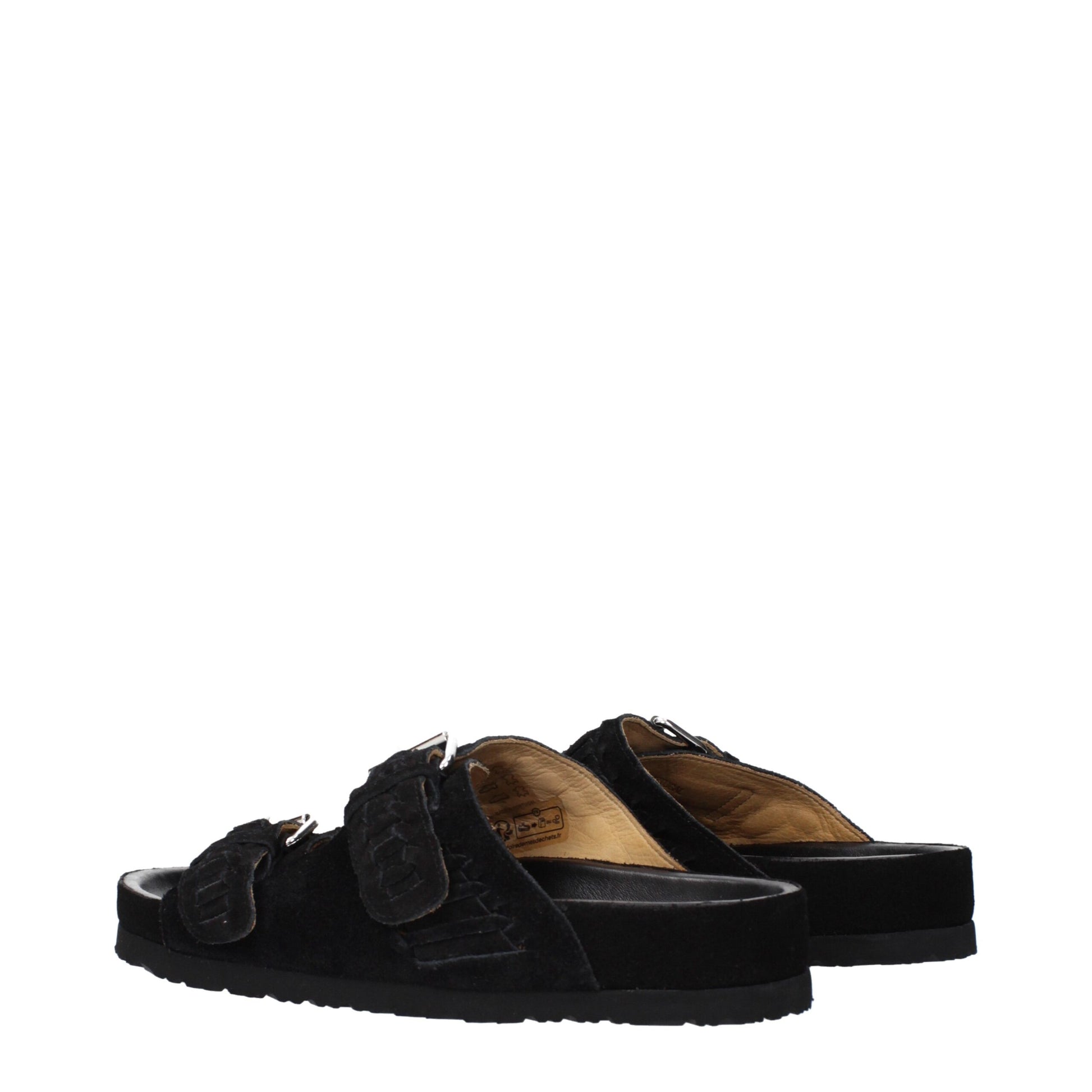 Flat Clogs Slippers by Isabel Marant for men in suede leather & rubber black & silver features an effortless chic silhouette from the Men's Suede Leather & Rubber Flat Clogs Slippers collection, showcasing a flat and effortless chic open toe style.