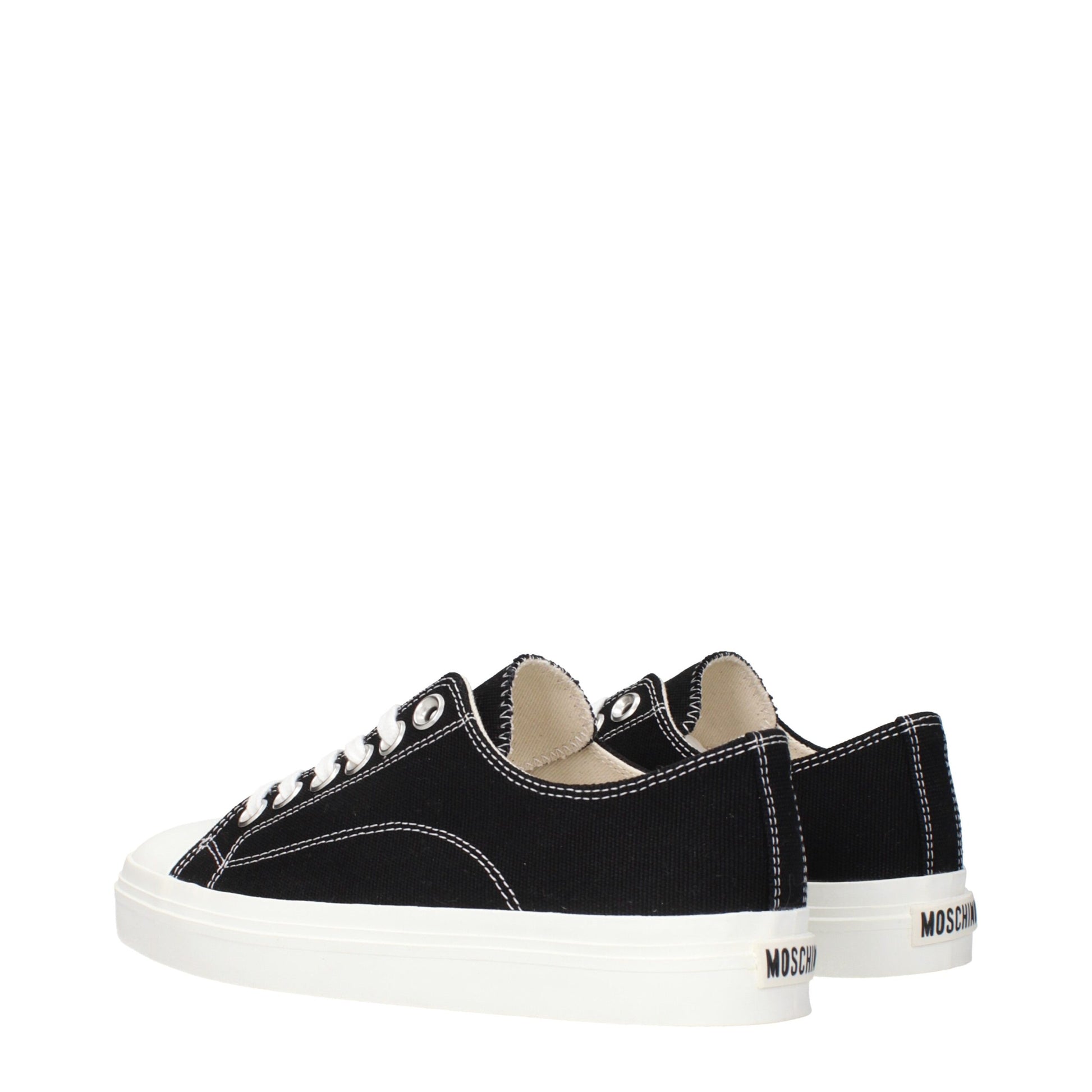 Sneakers by Moschino for women in fabric black features an timeless silhouette from the Women's Low Top Fabric Sneakers collection, showcasing a signature low-top style with an timeless finish.