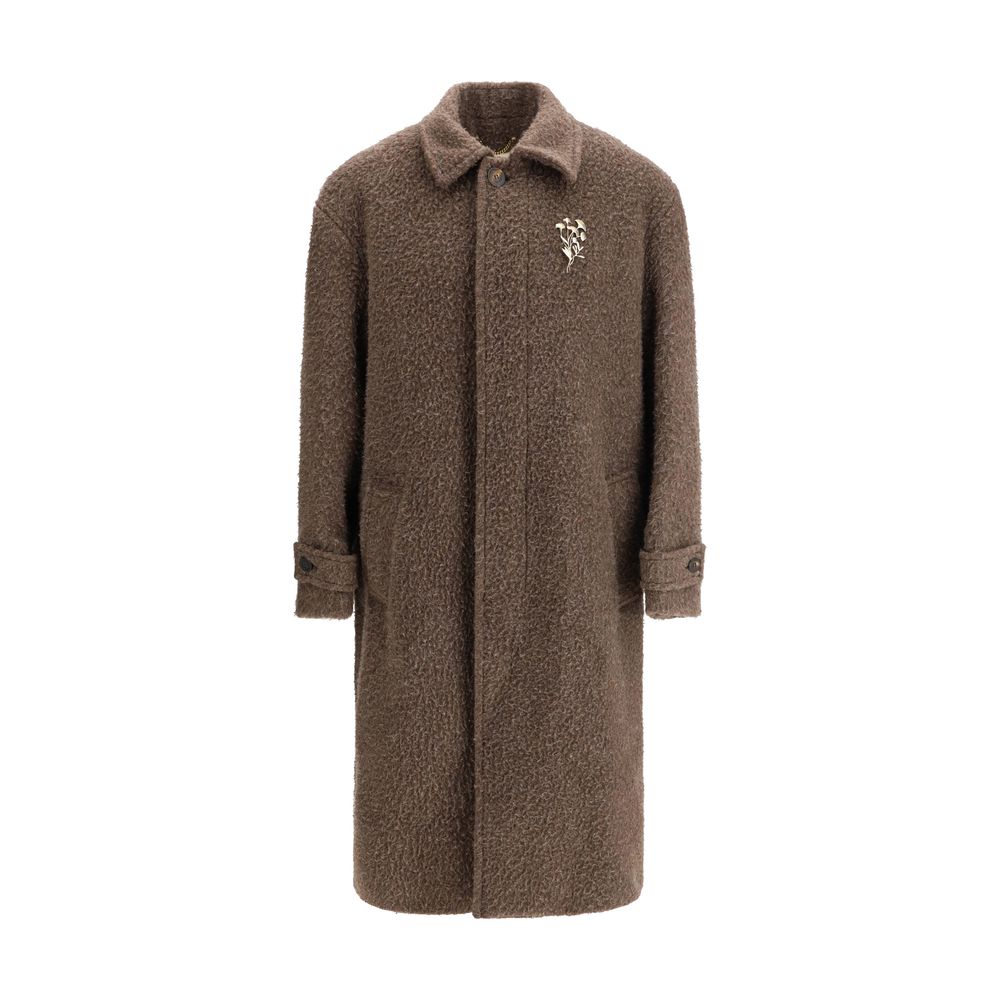 Overcoat by Golden Goose for men in mohair wool & viscose bronze, brown & floral features an satoral silhouette, showcasing a sophisticated and satoral for a premium, timeless look.