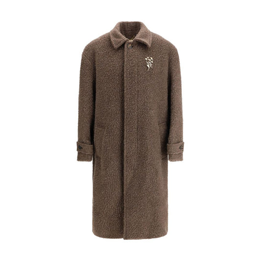 Overcoat by Golden Goose for men in mohair wool & viscose bronze, brown & floral features an satoral silhouette, showcasing a sophisticated and satoral for a premium, timeless look.