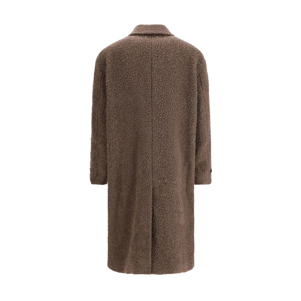 Overcoat by Golden Goose for men in mohair wool & viscose bronze, brown & floral features a contemporary silhouette showcasing a contemporary and refined for a sophisticated finish.
