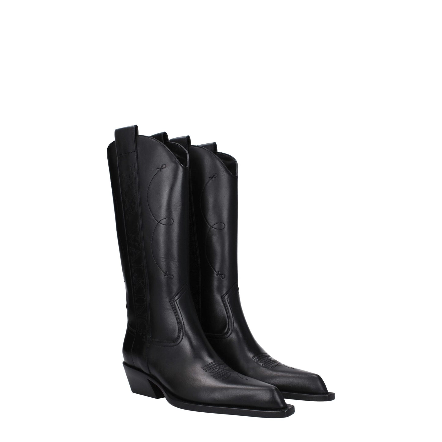 Mid-Heel High-Heel Boots by Off-White for women in leather black & white features an high-performance silhouette, showcasing the sophisticated design of the Women's Leather Mid-Heel High-Heel Boots with a high-heel 5-cm-heel mid-heel and a refined .