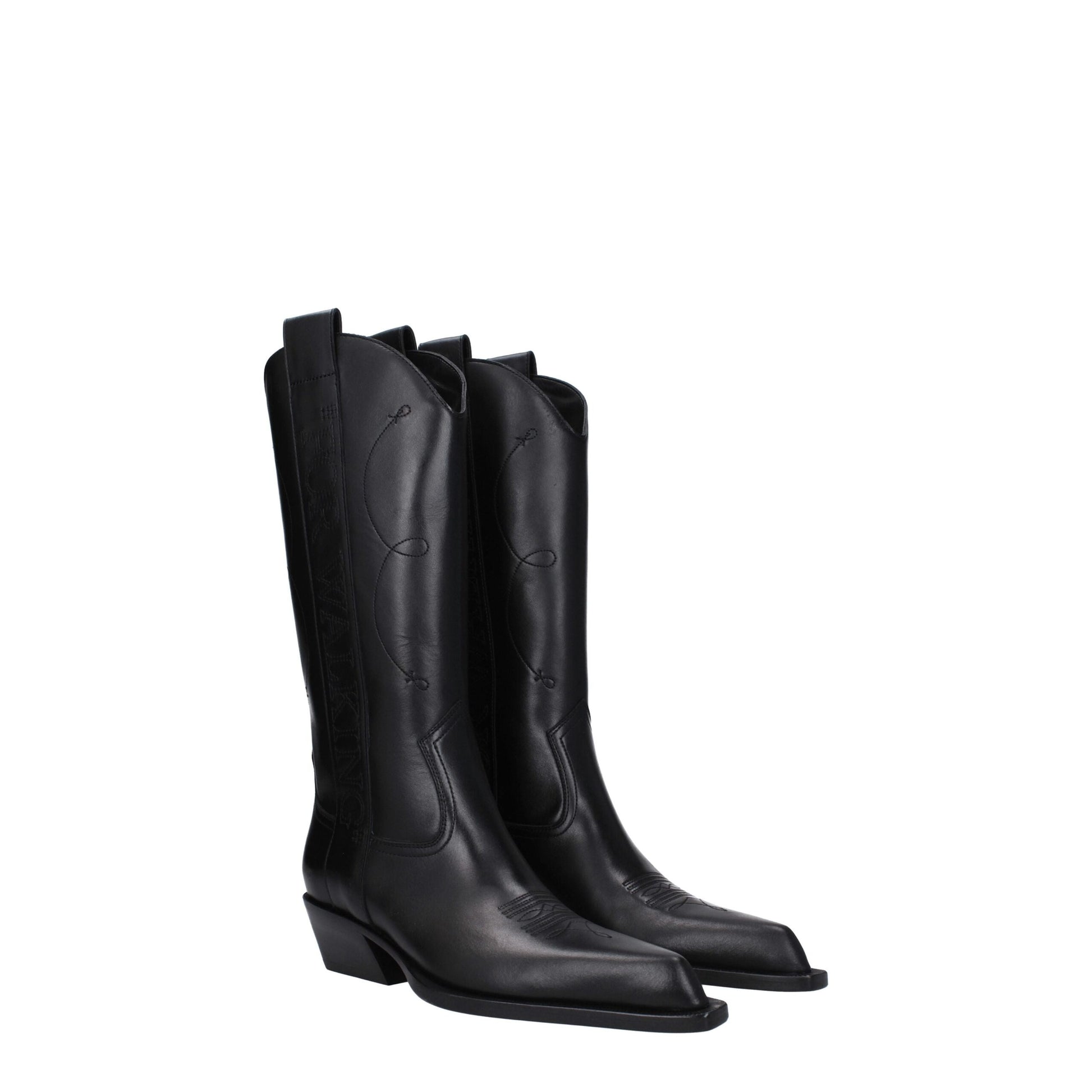 Mid-Heel High-Heel Boots by Off-White for women in leather black & white features an high-performance silhouette, showcasing the sophisticated design of the Women's Leather Mid-Heel High-Heel Boots with a high-heel 5-cm-heel mid-heel and a refined .