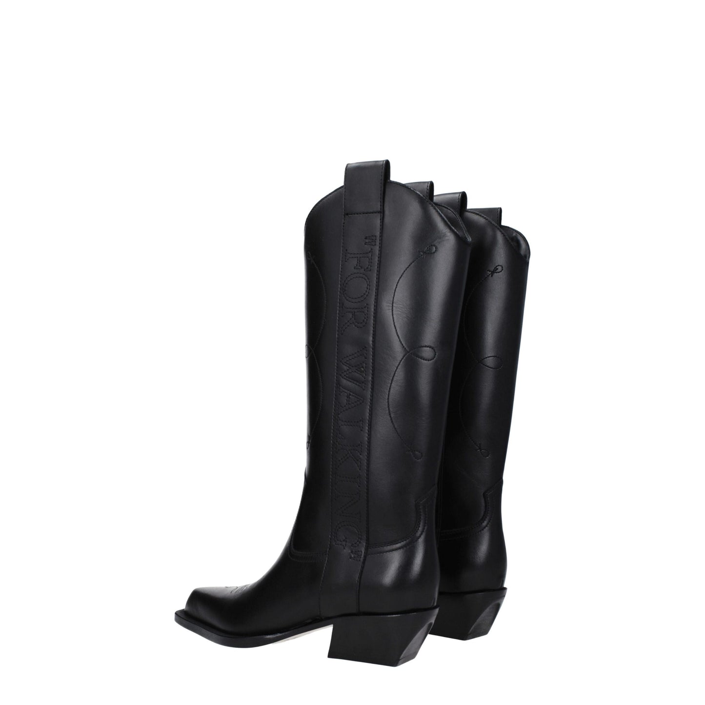 Mid-Heel High-Heel Boots by Off-White for women in leather black & white features an avant-garde Women's Leather Mid-Heel High-Heel Boots silhouette, defined by a sophisticated high-heel 5-cm-heel mid-heel and a avant-garde .