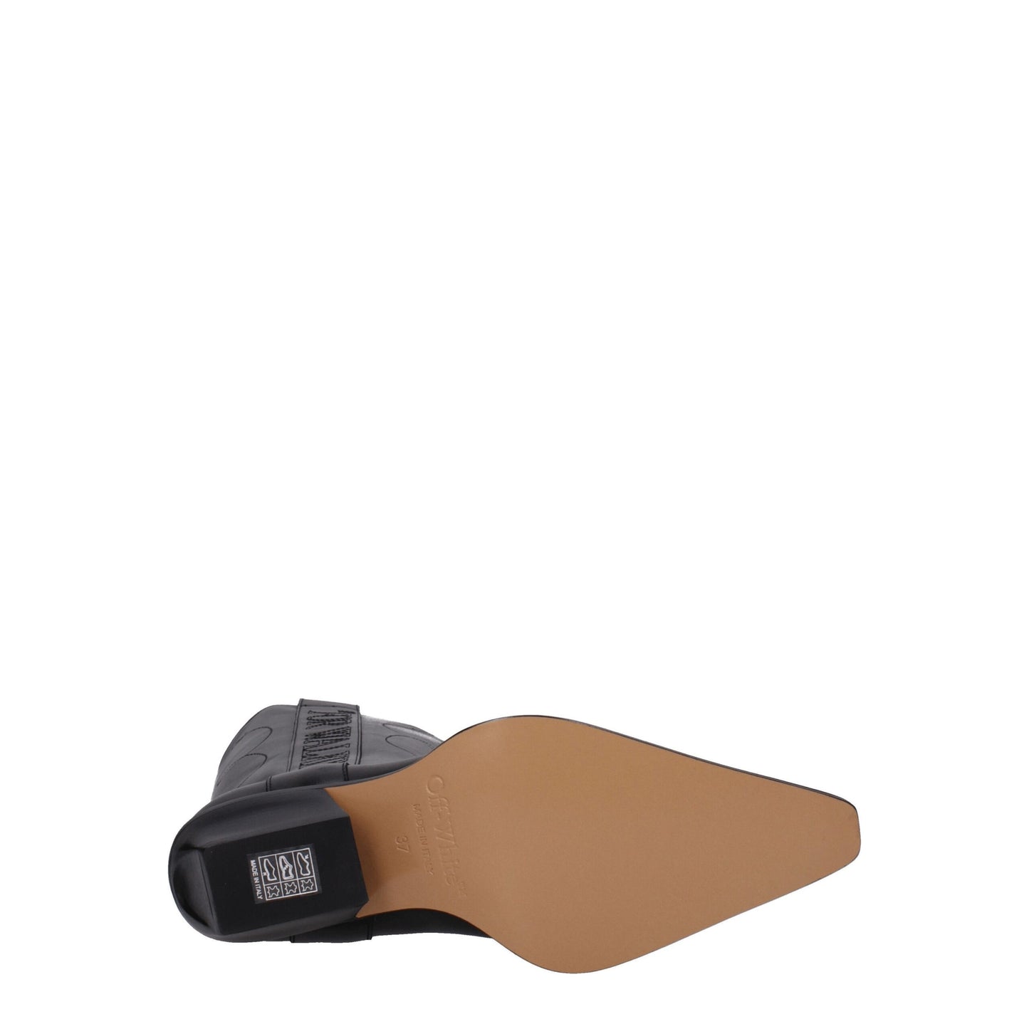 Mid-Heel High-Heel Boots by Off-White for women in leather black & white features an effortless chic silhouette from the Women's Leather Mid-Heel High-Heel Boots collection, showcasing a effortless chic high-heel 5-cm-heel mid-heel and refined for an effortless chic look.