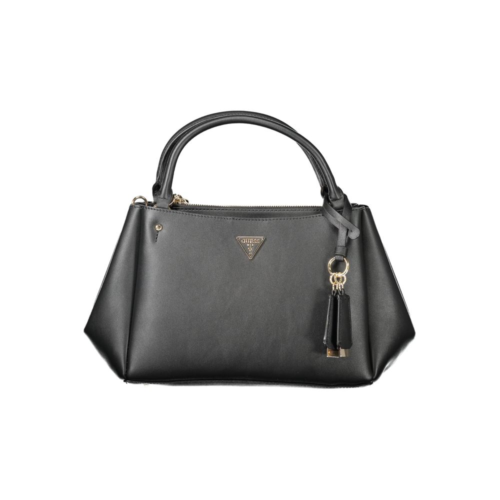 Small 2-in-1 Shoulder & Crossbody Travel Handbag by Guess Jeans for women in polyethylene black presents a ornamental silhouette, showcasing a secure snap & zipper, ample external-pockets, and versatile crossbody-strap, shoulder-strap, adjustable-strap & handle for a ornamental finish.