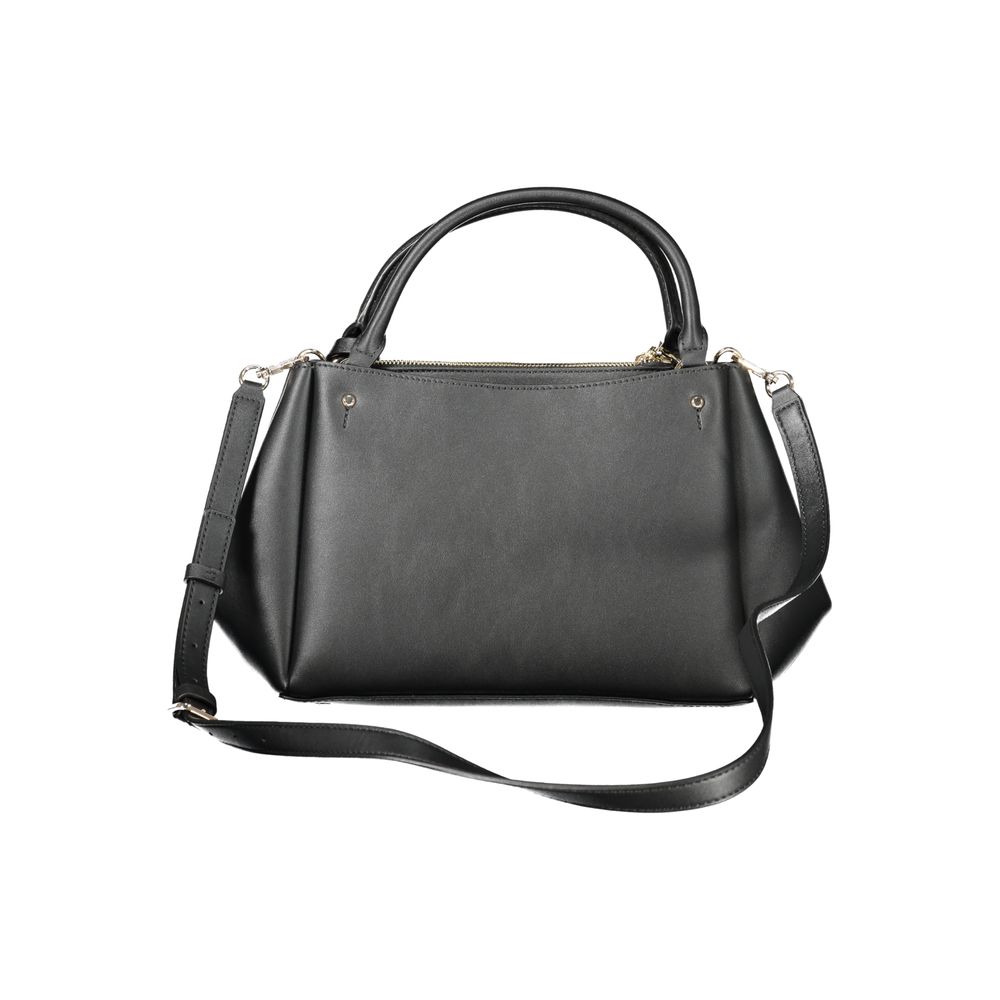 Small 2-in-1 Shoulder & Crossbody Travel Handbag by Guess Jeans for women in polyethylene black features a ornamental silhouette, showcasing a secure snap & zipper, ample external-pockets, and ornamental crossbody-strap, shoulder-strap, adjustable-strap & handle for a sophisticated look.