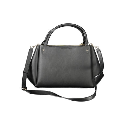 Small 2-in-1 Shoulder & Crossbody Travel Handbag by Guess Jeans for women in polyethylene black features a ornamental silhouette, showcasing a secure snap & zipper, ample external-pockets, and ornamental crossbody-strap, shoulder-strap, adjustable-strap & handle for a sophisticated look.