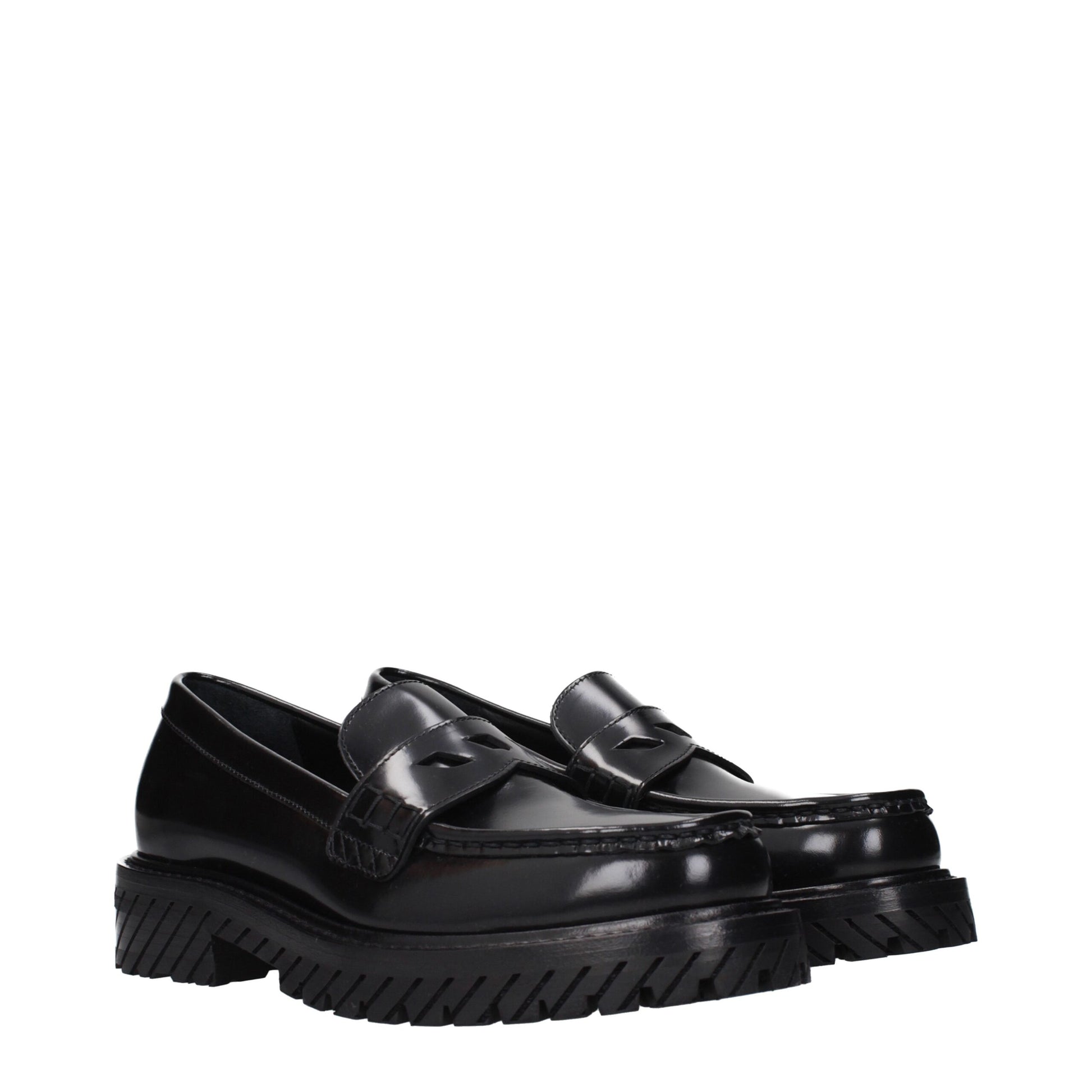 Flat Loafer Slip-On Shoes by Off-White for women in leather black & white features an ergonomic silhouette, perfectly showcasing Women's Leather Flat Loafer Slip-On Shoes with its distinct flat and elegant .