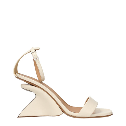 Sandals by Off-White for women in leather beige & white showcases a sculptural silhouette as Women's Leather Sandals, defined by a sculptural and sculptural for a sculptural look.