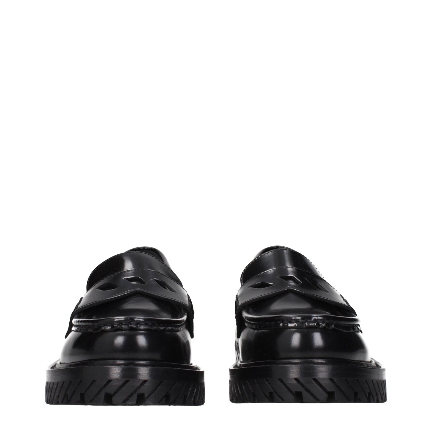 Flat Loafer Slip-On Shoes by Off-White for women in leather black & white showcases a resplendent Women's Leather Flat Loafer Slip-On Shoes aesthetic, defined by its resplendent and elegant flat.