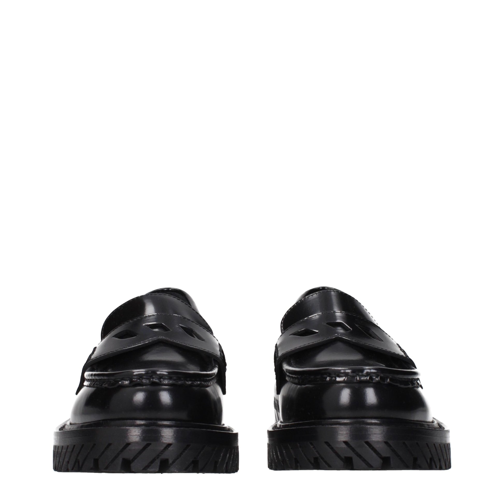 Flat Loafer Slip-On Shoes by Off-White for women in leather black & white showcases a resplendent Women's Leather Flat Loafer Slip-On Shoes aesthetic, defined by its resplendent and elegant flat.