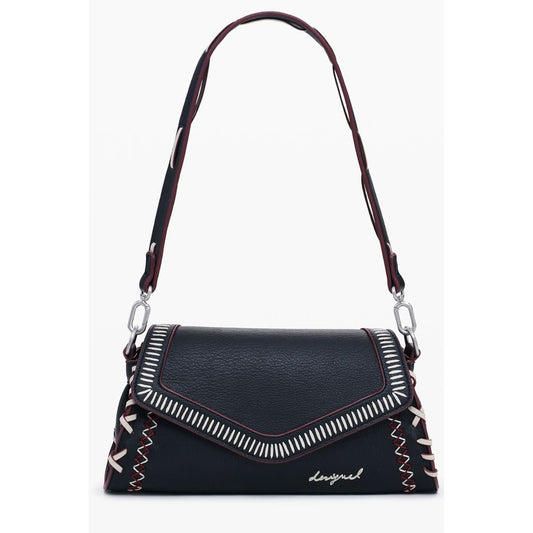 2-in-1 Shoulder & Crossbody Flap Handbag by Desigual for women in polyethylene & polyurethane black & print features an refined silhouette, showcasing a secure flap, zipper & magnetic, ample , and versatile crossbody-strap, shoulder-strap, adjustable-strap & handle for a sophisticated refined aesthetic.