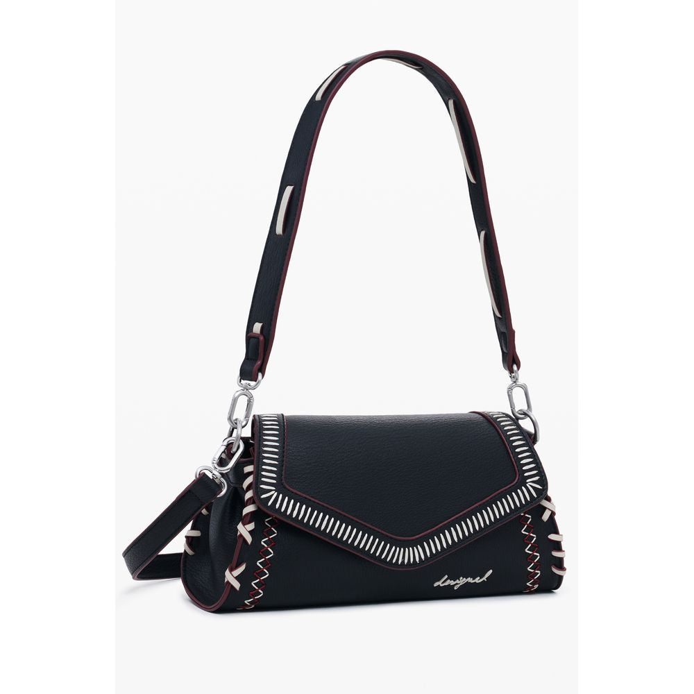 2-in-1 Shoulder & Crossbody Flap Handbag by Desigual for women in polyethylene & polyurethane black & print features a exquisite silhouette, showcasing a secure flap, zipper & magnetic and exquisite with versatile crossbody-strap, shoulder-strap, adjustable-strap & handle for a exquisite finish.