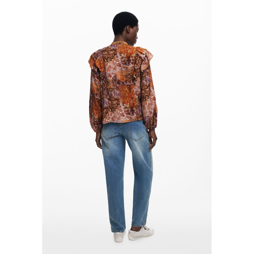 Shirt by Desigual for women in polyamide viscose orange & patterned features an architectural silhouette with a refined and elegant v-neck neckline for a architectural look.