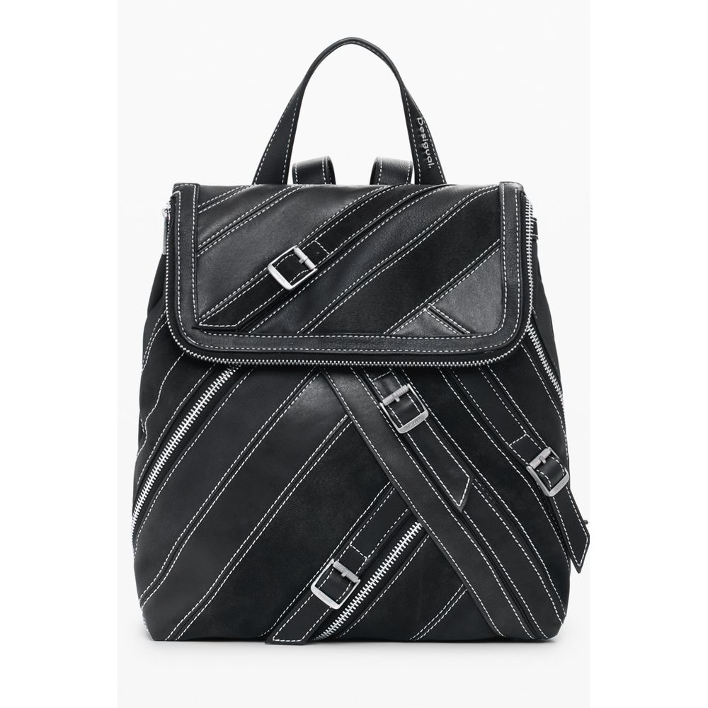 Backpack by Desigual for women in polyethylene black & signature presents a stately Hampton Polyethylene Backpack design, showcasing a secure zipper & magnetic with ample external-pockets & internal-pockets and versatile backpack-strap & adjustable-strap for a stately finish.