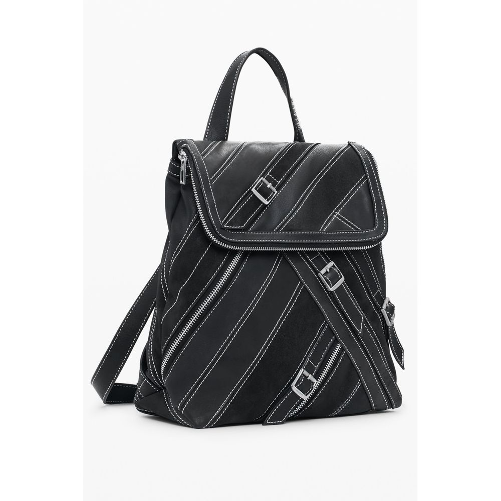 Backpack by Desigual for women in polyethylene black & signature features an stately silhouette from the Hampton Polyethylene Backpack range, with a secure zipper & magnetic, ample external-pockets & internal-pockets, and versatile backpack-strap & adjustable-strap.