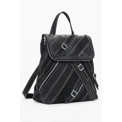 Backpack by Desigual for women in polyethylene black & signature features an stately silhouette from the Hampton Polyethylene Backpack range, with a secure zipper & magnetic, ample external-pockets & internal-pockets, and versatile backpack-strap & adjustable-strap.