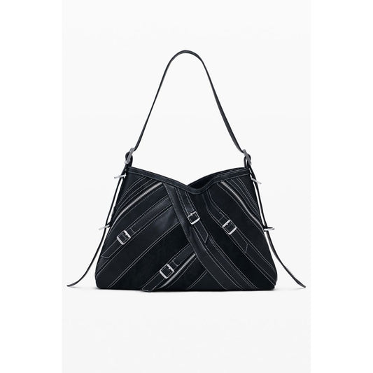 Shoulder Handbag by Desigual for women in polyester polyurethane & polyethylene black & brown features a ornamental silhouette, showcasing a secure magnetic, ample built-in-compartments, and ornamental shoulder-strap & adjustable-strap for a sophisticated look.