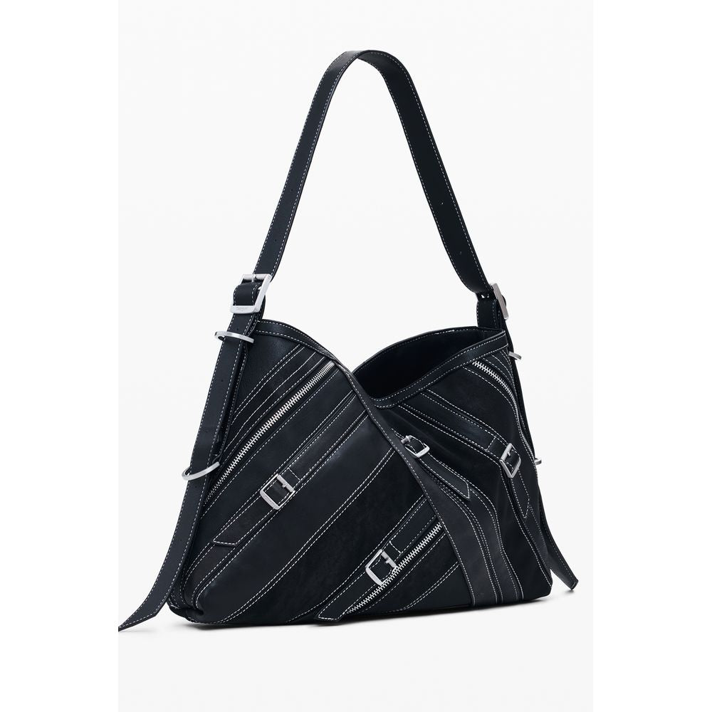 Shoulder Handbag by Desigual for women in polyester polyurethane & polyethylene black & brown features an refined silhouette, showcasing a secure magnetic, ample built-in-compartments, and versatile shoulder-strap & adjustable-strap for a sophisticated refined aesthetic.