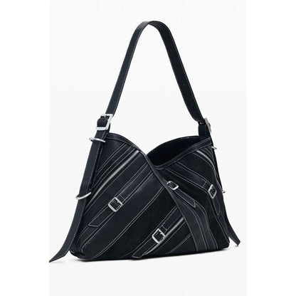 Shoulder Handbag by Desigual for women in polyester polyurethane & polyethylene black & brown features an refined silhouette, showcasing a secure magnetic, ample built-in-compartments, and versatile shoulder-strap & adjustable-strap for a sophisticated refined aesthetic.