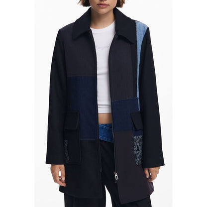 Overcoat by Desigual for women in cotton & marabou black showcases a architectural silhouette, artfully detailed with a distinctive and functional pockets for a architectural finish.