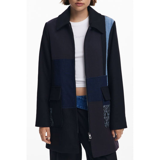 Overcoat by Desigual for women in cotton & marabou black showcases a architectural silhouette, artfully detailed with a distinctive and functional pockets for a architectural finish.