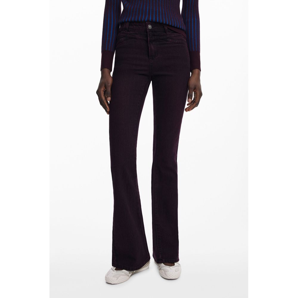 Jeans by Desigual for women in stretch denim cotton purple & signature presents a refined pantology silhouette, artfully defined by a refined pantology flared, long, and a sophisticated .