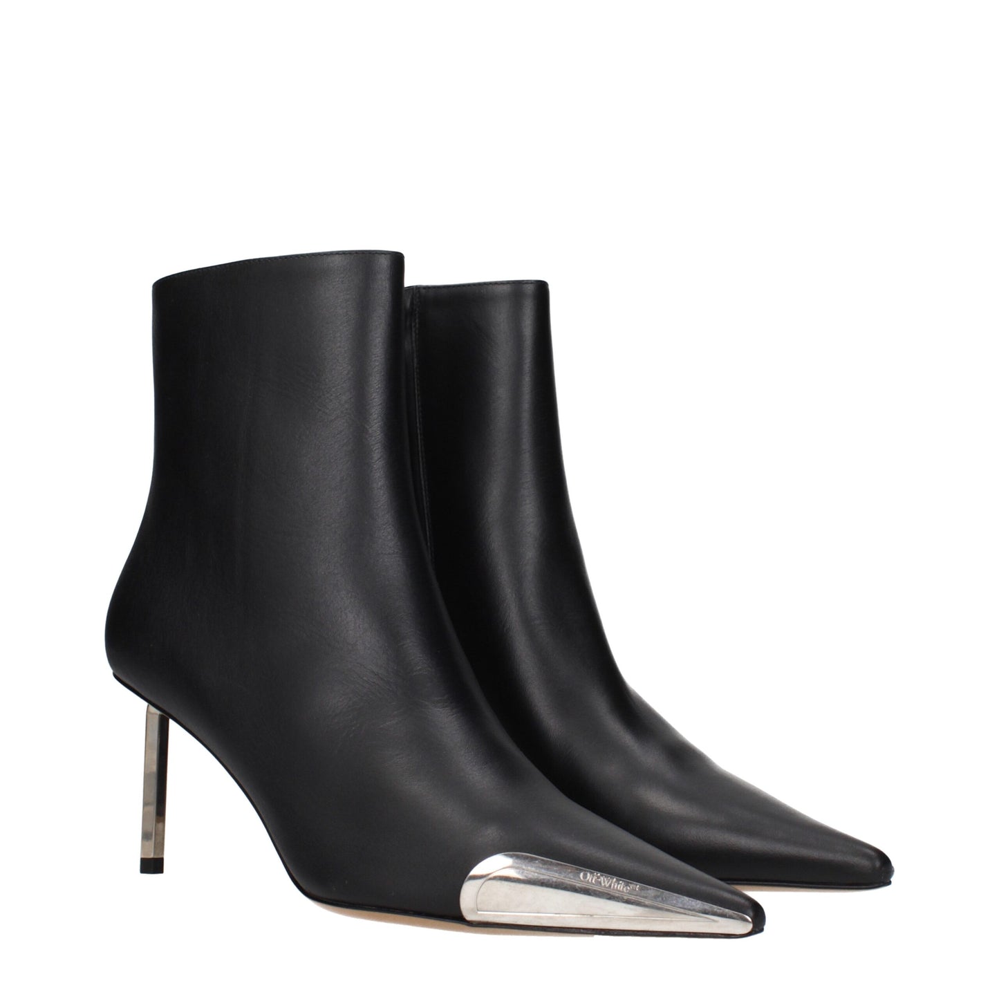 Ankle Boots by Off-White for women in leather black & white features an dynamic silhouette, showcasing the dynamic Women's Leather Ankle Boots design with its distinctive and elegant .