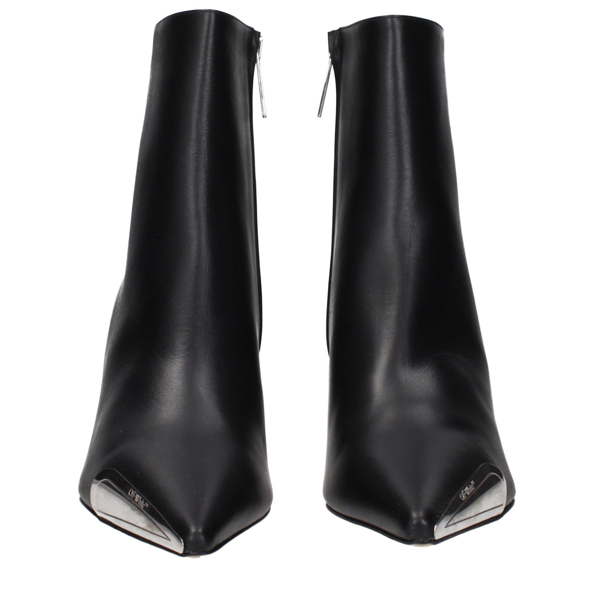 Ankle Boots by Off-White for women in leather black & white features an avant-garde Women's Leather Ankle Boots silhouette, defined by a sophisticated and a avant-garde .
