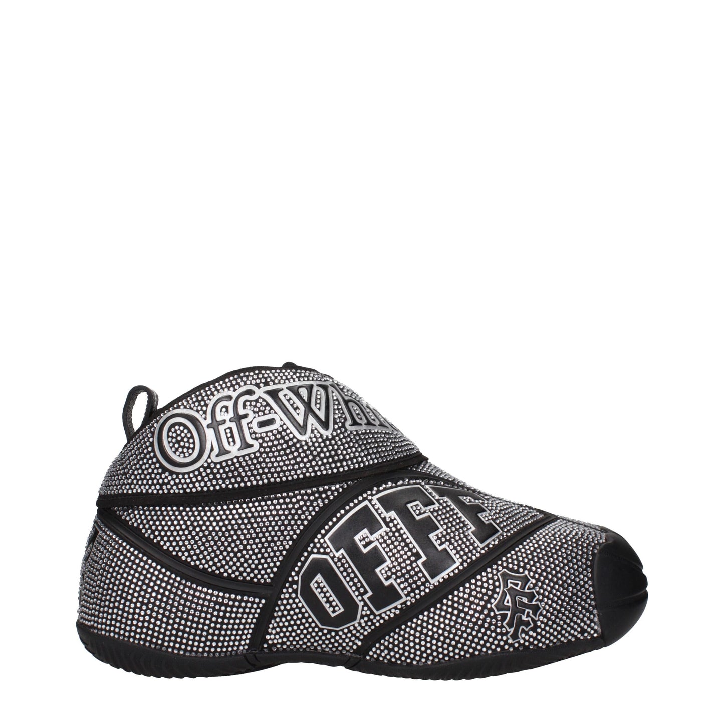 Sneakers by Off-White for men in cotton & rhinestone black & white presents a sumptuous silhouette, artfully capturing the essence of the Men's Fashion Cotton & Rhinestone Sneakers with its sumptuous fashion style design.
