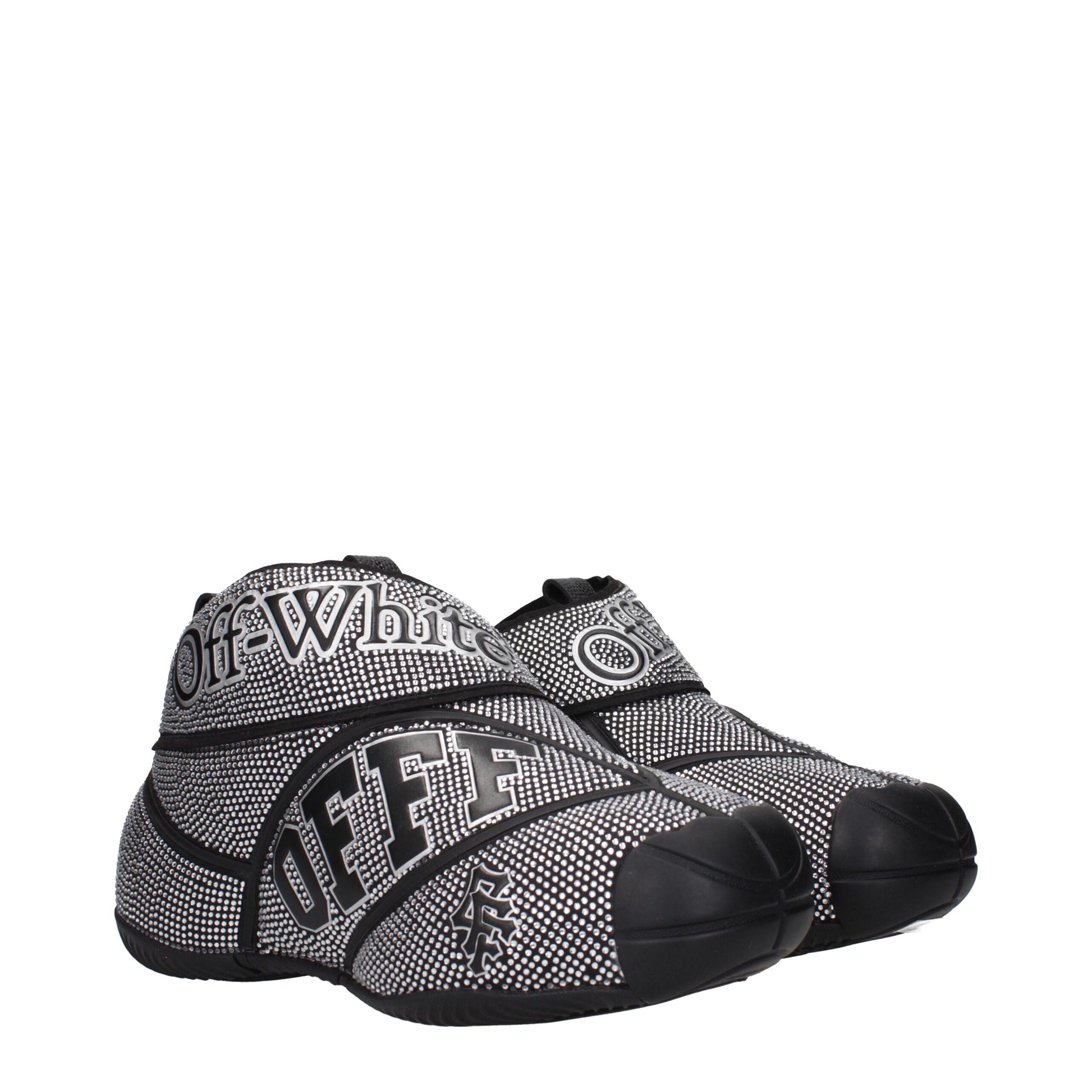 Sneakers by Off-White for men in cotton & rhinestone black & white presents a on trend silhouette from the Men's Fashion Cotton & Rhinestone Sneakers collection, showcasing a on trend fashion style for an elevated aesthetic.