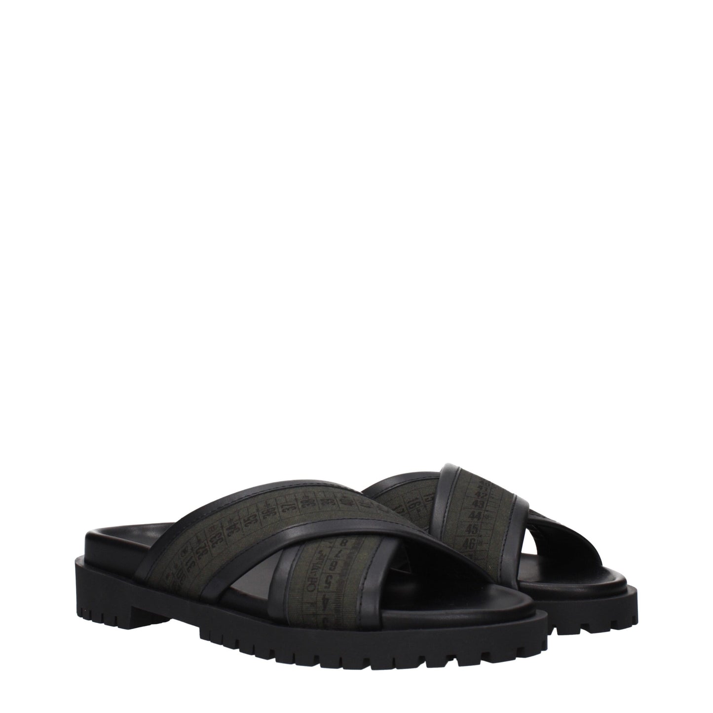 Flat Sandals by Off-White for men in fabric and green & white presents a captivating silhouette, showcasing the signature style of the Men's Fabric Flat Sandals with a captivating flat and captivating .