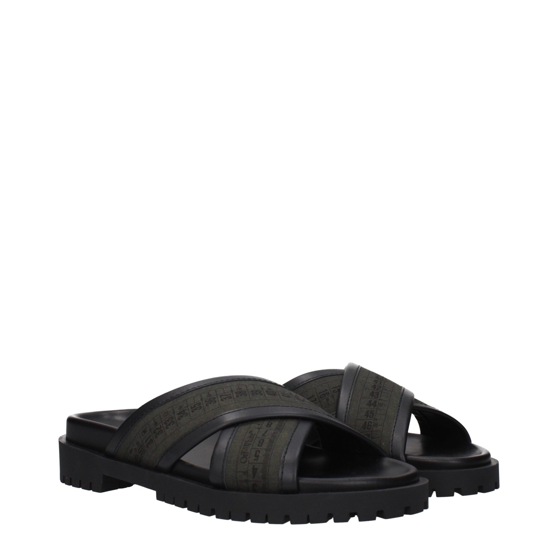 Flat Sandals by Off-White for men in fabric and green & white presents a captivating silhouette, showcasing the signature style of the Men's Fabric Flat Sandals with a captivating flat and captivating .