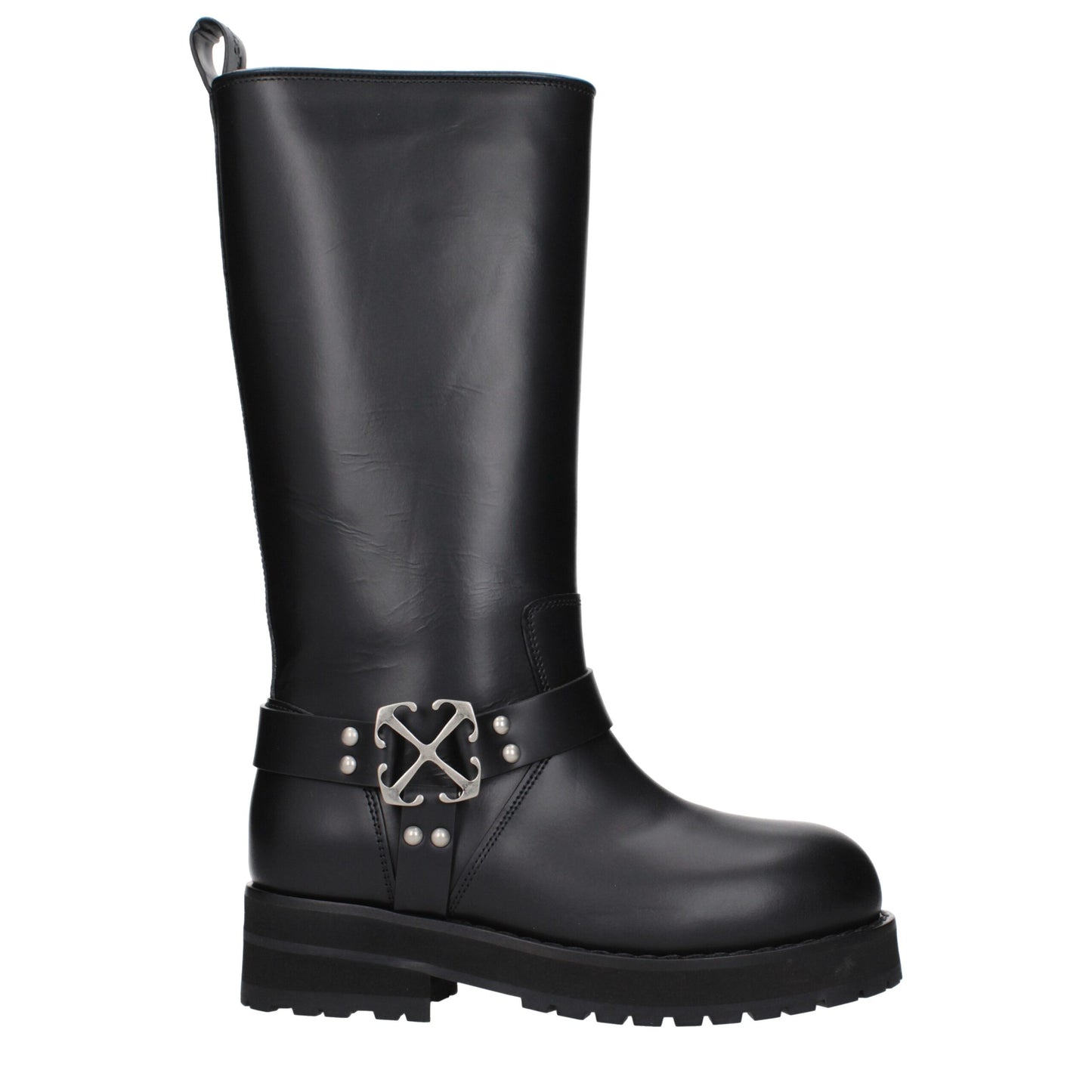 Flat Boots by Off-White for women in leather black & white features an enchanting design from the Women's Leather Flat Boots collection, highlighting a enchanting flat and for a refined look.