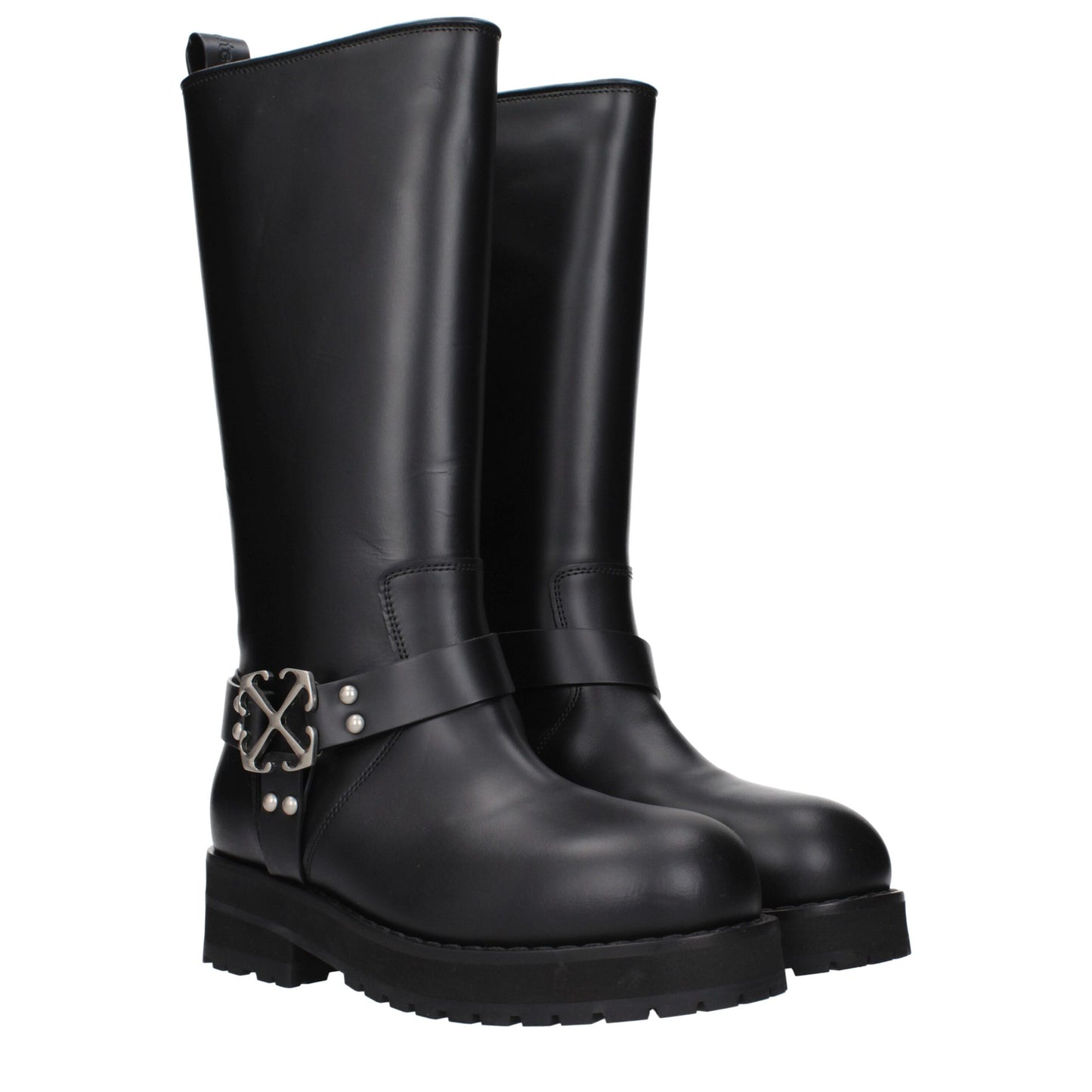 Flat Boots by Off-White for women in leather black & white showcases a impeccable silhouette as Women's Leather Flat Boots, artfully defined by a impeccable flat and a impeccable .