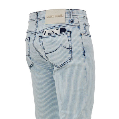 Jeans by Jacob Cohen for men in stretch denim cotton azzurro features a refined silhouette with a refined skinny, regular-fit & slim, defined by a and a refined for a refined finish.