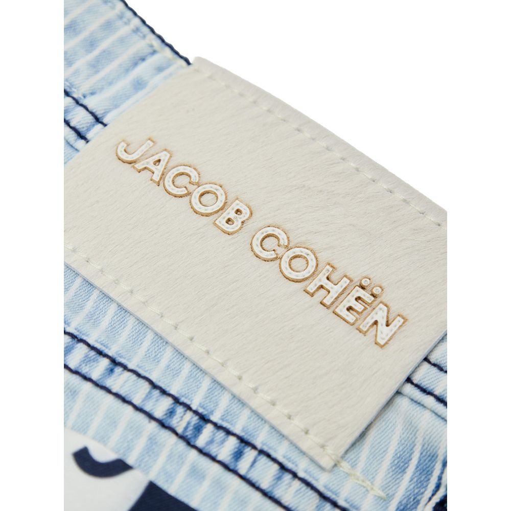 Jeans by Jacob Cohen for men in stretch denim cotton azzurro features a polished silhouette with a polished skinny, regular-fit & slim, reaching a polished and finished with a polished .
