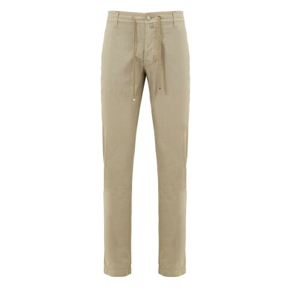 Trousers by Jacob Cohen for men in stretch polyamide cotton beige features an sartorial silhouette, showcasing a precise relaxed-fit and long with a sartorial for a refined look.