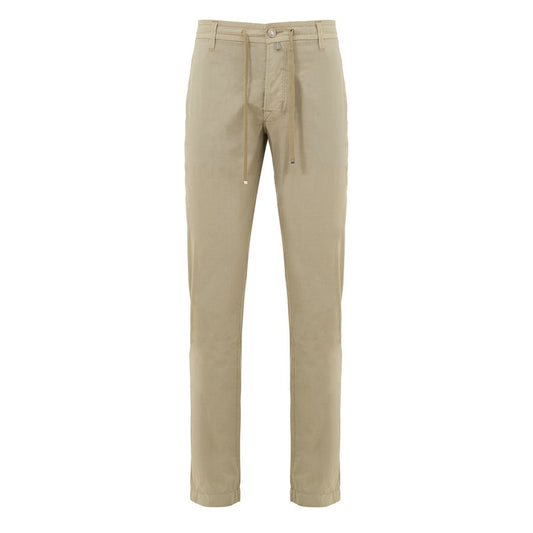 Trousers by Jacob Cohen for men in stretch polyamide cotton beige features an sartorial silhouette, showcasing a precise relaxed-fit and long with a sartorial for a refined look.