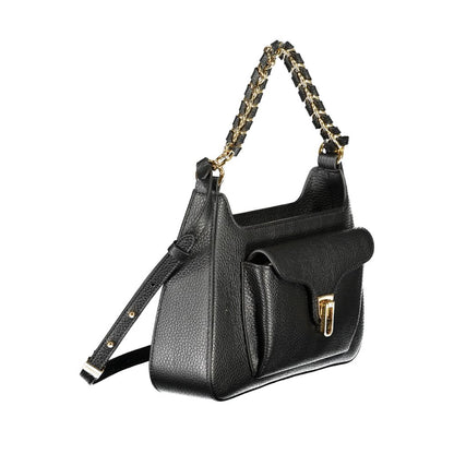 This Handbag by Coccinelle for women in leather and black & print presents a sculptural silhouette featuring a secure zipper, ample external-pockets & internal-pockets, and versatile shoulder-strap, adjustable-strap & handle for a sculptural finish.