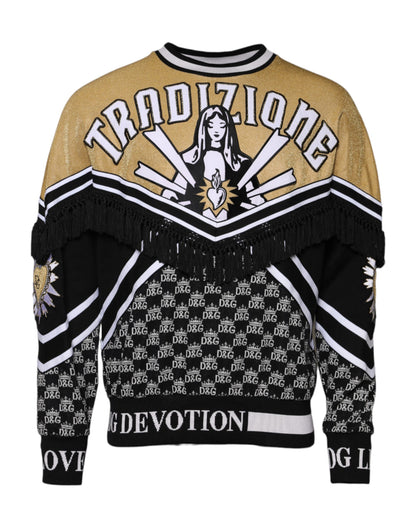 Dolce & Gabbana Devotion Men's Regular Fit Crew Neck Stretch Poly Cotton Activewear Sweatshirt - Multicolor Signature